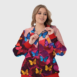 Женский 3D-костюм Разноцветные бабочки - розовые цветы, цвет: 3D-красный — фото 2
