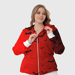 Женский 3D-костюм Летучие мыши на красном фоне, цвет: 3D-белый — фото 2
