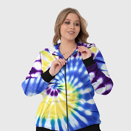 Женский костюм Тай дай наутилус в сиреневом, голубом и желтом цве / 3D-Черный – фото 3