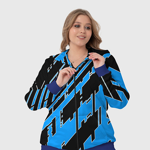 Женский костюм Синие линии на чёрном фоне / 3D-Синий – фото 3