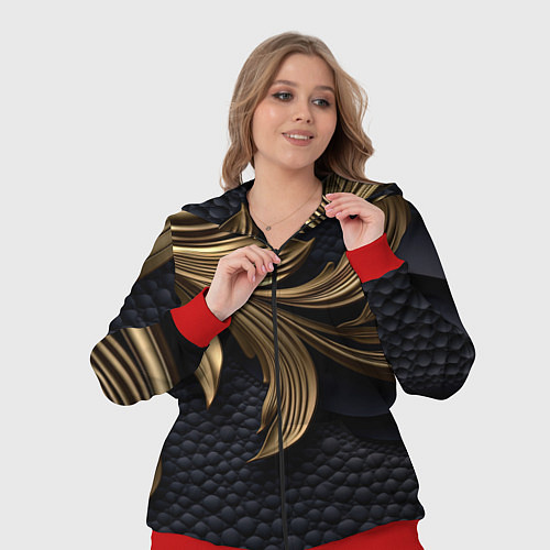 Женский костюм Золотые узоры в виде листьев / 3D-Красный – фото 3