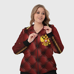 Женский 3D-костюм Золотой герб России на красном кожаном фоне, цвет: 3D-черный — фото 2