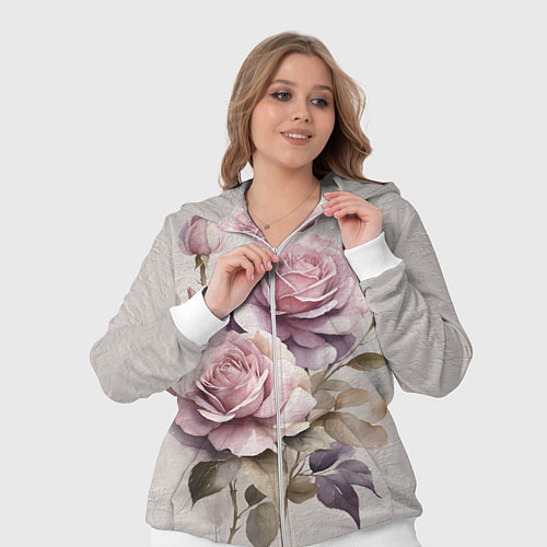 Женский костюм Нежные розовые розы на стене / 3D-Белый – фото 3