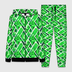 Женский 3D-костюм Зелёные треугольники и белые полосы, цвет: 3D-черный