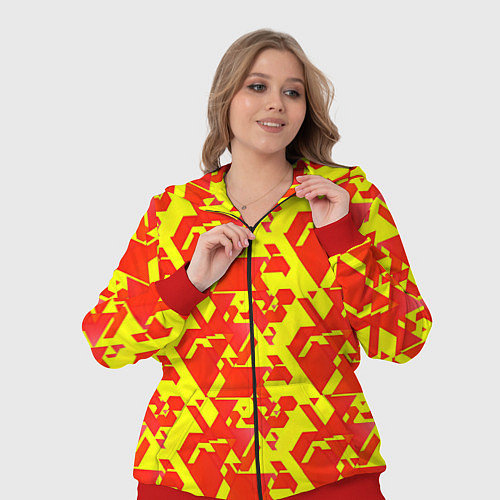 Женский костюм Красные фигуры на жёлтом фоне / 3D-Красный – фото 3