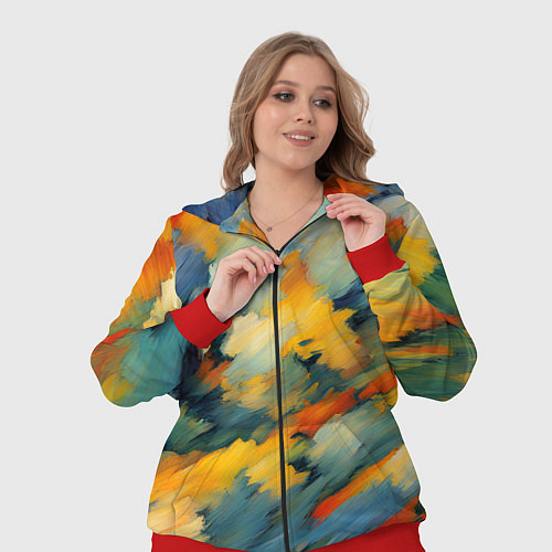 Женский костюм Жёлтые и синие мазки / 3D-Красный – фото 3