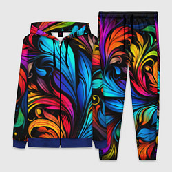 Женский 3D-костюм Паттерн с узорами на черном фоне, цвет: 3D-синий