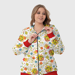 Женский 3D-костюм Хохломская роспись разноцветные цветы на белом фон, цвет: 3D-красный — фото 2