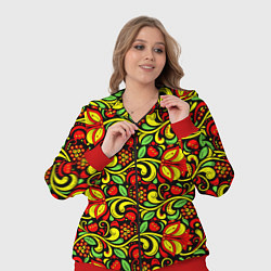 Женский 3D-костюм Хохломская роспись красные цветы и ягоды, цвет: 3D-красный — фото 2