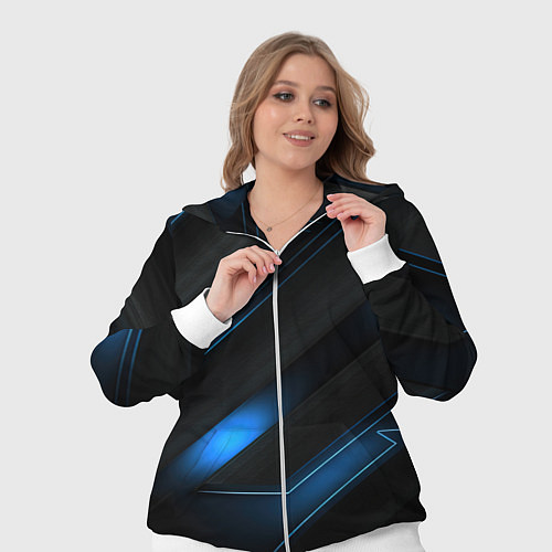 Женский костюм Синий неоновый яркий свет на черном абстрактном фо / 3D-Белый – фото 3
