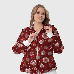 Женский 3D-костюм Snowflakes on a red background, цвет: 3D-белый — фото 2
