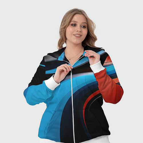 Женский костюм Черные и синии волны спортивный стиль / 3D-Белый – фото 3