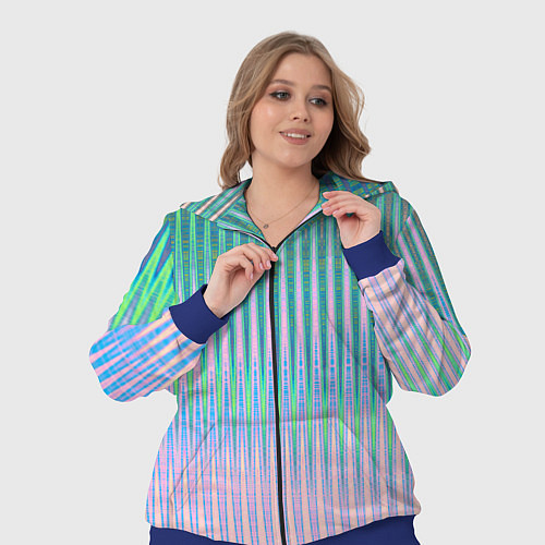 Женский костюм Голографический эффект светлых тонов полос / 3D-Синий – фото 3