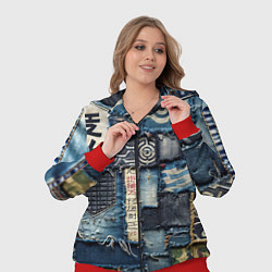 Женский 3D-костюм Иероглифы на пэчворк дениме, цвет: 3D-красный — фото 2