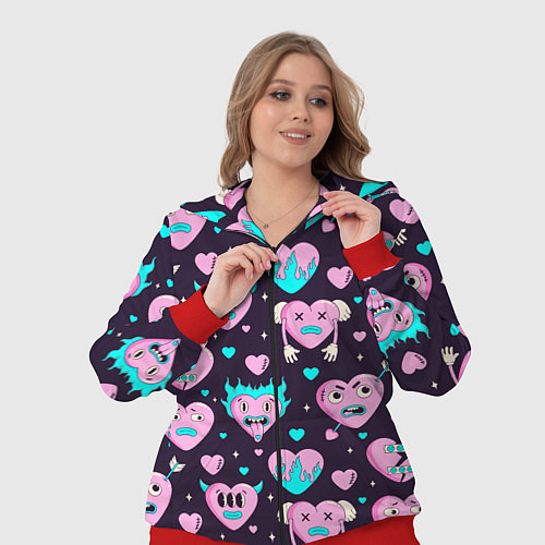 Женский костюм Паттерн с арт сердцами / 3D-Красный – фото 3