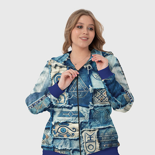Женский костюм Племя майя-пэчворк / 3D-Синий – фото 3