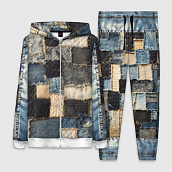 Женский 3D-костюм Заплатки пэчворк на джинсе, цвет: 3D-белый