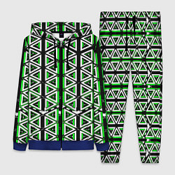 Женский 3D-костюм Бело-зелёные треугольники на чёрном фоне, цвет: 3D-синий