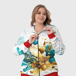 Женский 3D-костюм Бирюзово голубая абстракция, брызги краски на бело, цвет: 3D-красный — фото 2