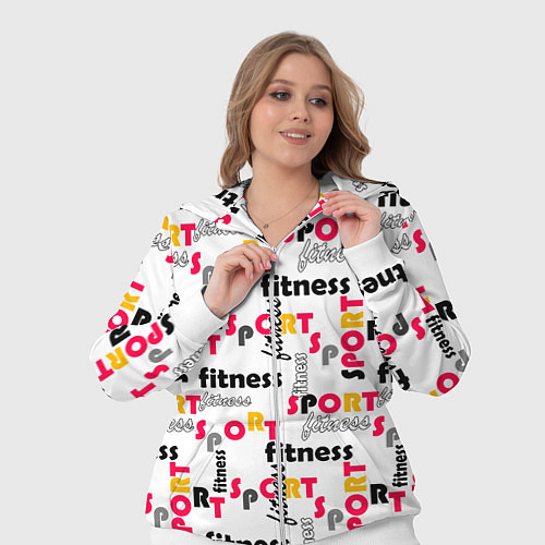 Женский костюм Спортивный паттерн с текстом желтого красного черн / 3D-Белый – фото 3