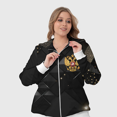 Женский костюм Золотой герб России на черно-золотой текстуре / 3D-Белый – фото 3