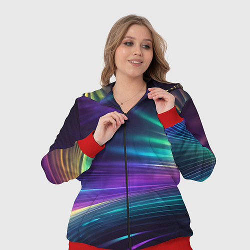 Женский костюм Неоновые лучи на фиолетовом фоне / 3D-Красный – фото 3