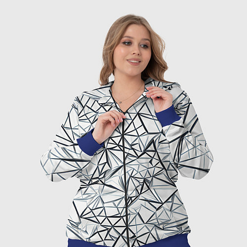 Женский костюм Чёрные хаотичные линии на белом фоне / 3D-Синий – фото 3