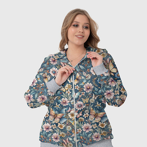 Женский костюм Летний узор с цветами и бабочками / 3D-Меланж – фото 3