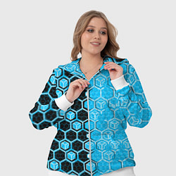 Женский 3D-костюм Техно-киберпанк шестиугольники голубой и чёрный, цвет: 3D-белый — фото 2