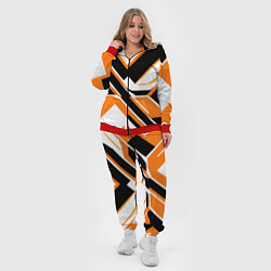 Женский 3D-костюм Чёрно-оранжевые широкие линии на белом фоне, цвет: 3D-красный — фото 2