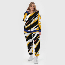 Женский 3D-костюм Жёлто-белые широкие линии на чёрном фоне, цвет: 3D-синий — фото 2