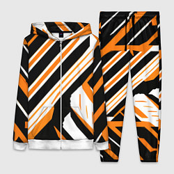 Женский 3D-костюм Чёрно-оранжевые полосы на белом фоне, цвет: 3D-белый