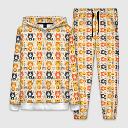 Женский 3D-костюм Разноцветные котята ретро узор, цвет: 3D-белый