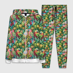 Женский 3D-костюм Влюбленные попугаи в листьях, цвет: 3D-белый