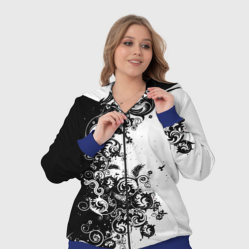 Женский костюм Чёрно белый стильный узор / 3D-Синий – фото 3