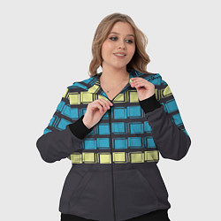 Женский 3D-костюм Голубые и мятные квадраты на темном, цвет: 3D-черный — фото 2