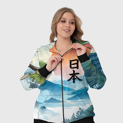 Женский костюм Восход красного солнца - Японский пейзаж / 3D-Черный – фото 3