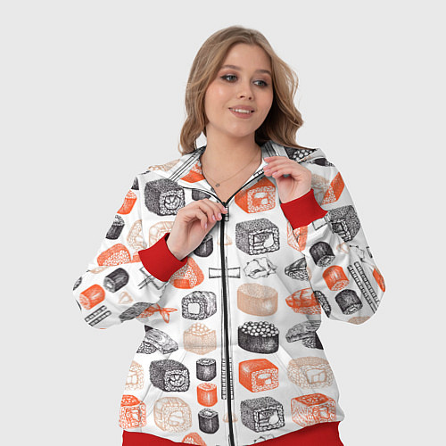 Женский костюм Орнамент суши паттерн / 3D-Красный – фото 3