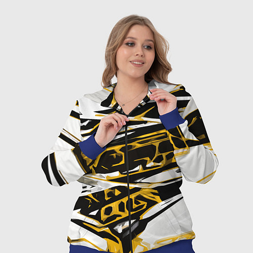 Женский костюм Жёлто-чёрная агрессивная абстракция на белом фоне / 3D-Синий – фото 3