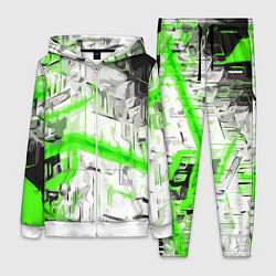 Женский 3D-костюм Бело-зелёная абстракция на чёрном фоне, цвет: 3D-белый