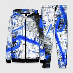 Женский 3D-костюм Сине-белая абстракция на чёрном фоне, цвет: 3D-черный