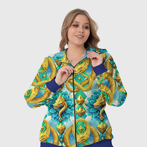 Женский костюм Золотистые змеи и цветы / 3D-Синий – фото 3