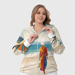 Женский 3D-костюм Летний пейзаж с женщиной на пляже, цвет: 3D-белый — фото 2