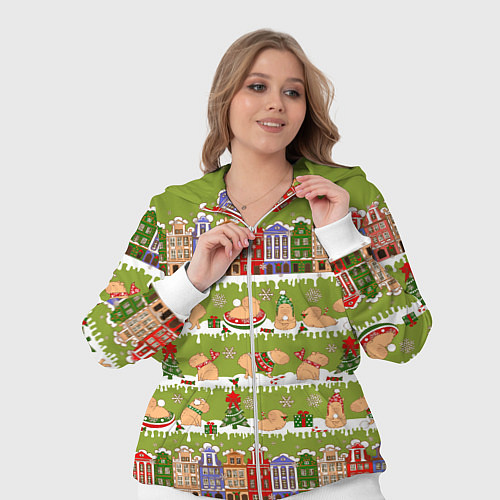 Женский костюм Много капибар семьей на Новый год и Рождество / 3D-Белый – фото 3