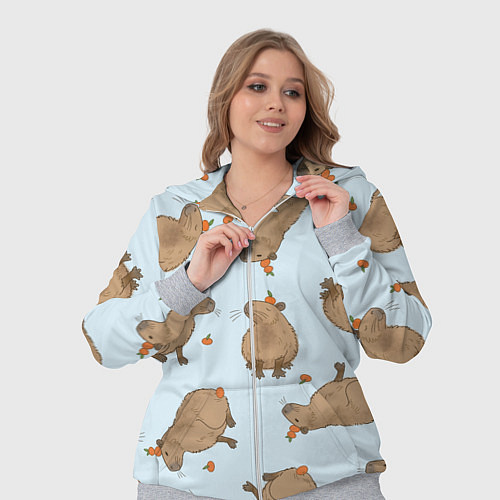Женский костюм Паттерн с капибарами и мандаринками голубой / 3D-Меланж – фото 3
