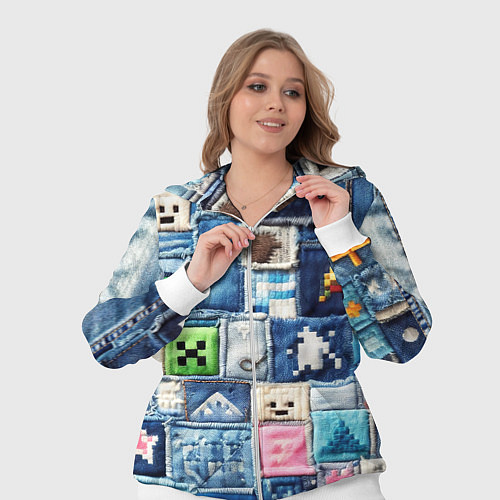 Женский костюм Minecraft на пэчворк джинсах / 3D-Белый – фото 3