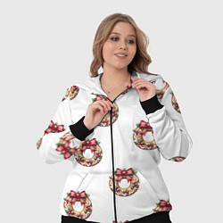 Женский 3D-костюм Много новогодних пончиков с бантиком и ягодами, цвет: 3D-черный — фото 2