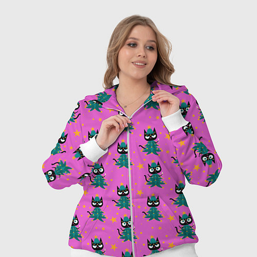 Женский костюм Черный кот в костюме новогодней елки паттерн / 3D-Белый – фото 3