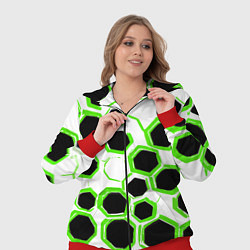 Женский 3D-костюм Чёрно-зелёные шестиугольники на белом фоне, цвет: 3D-красный — фото 2