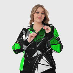 Женский 3D-костюм Зелёно-белые рельефные треугольники на чёрном фоне, цвет: 3D-черный — фото 2